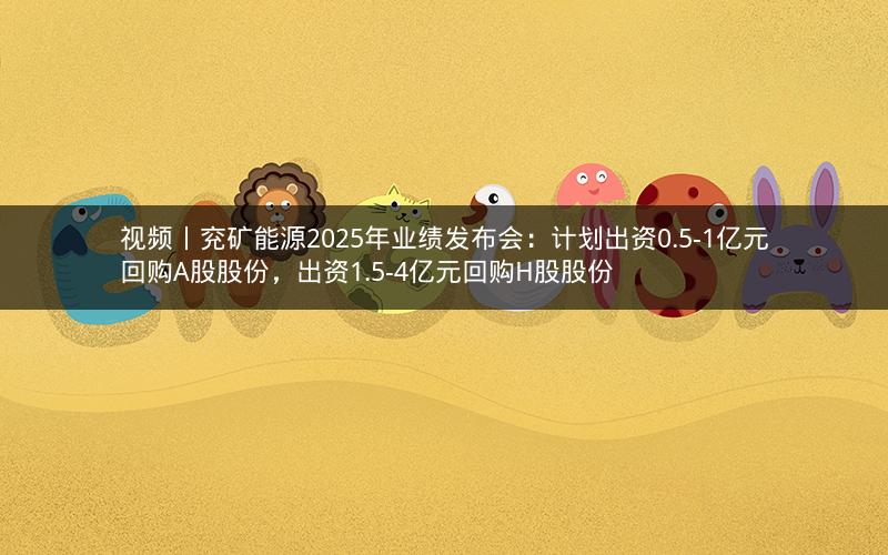 视频丨兖矿能源2025年业绩发布会：计划出资0.5-1亿元回购A股股份，出资1.5-4亿元回购H股股份