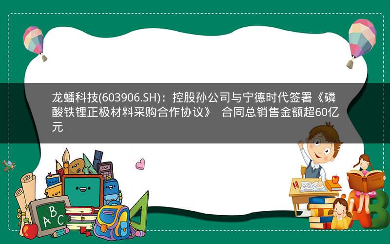 龙蟠科技(603906.SH)：控股孙公司与宁德时代签署《磷酸铁锂正极材料采购合作协议》  合同总销售金额超60亿元