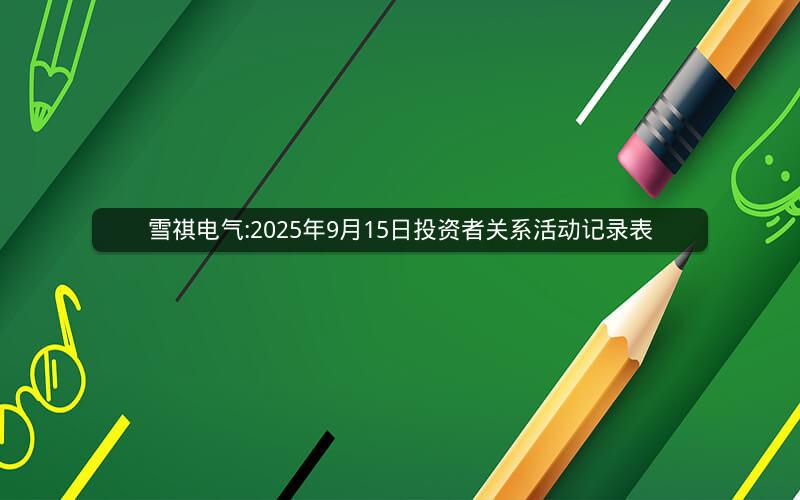 雪祺电气:2025年9月15日投资者关系活动记录表