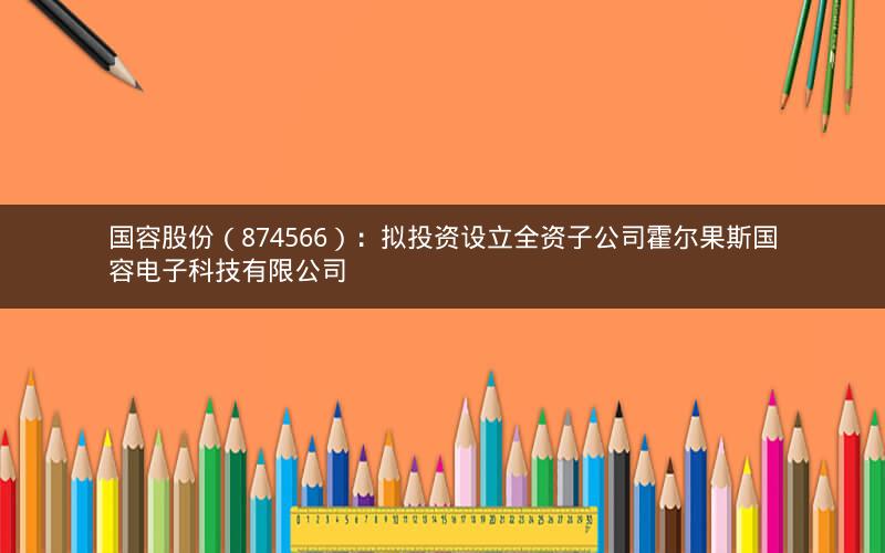 国容股份（874566）：拟投资设立全资子公司霍尔果斯国容电子科技有限公司