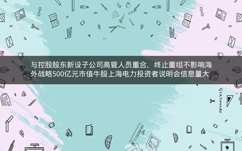 与控股股东新设子公司高管人员重合、终止重组不影响海外战略500亿元市值牛股上海电力投资者说明会信息量大
