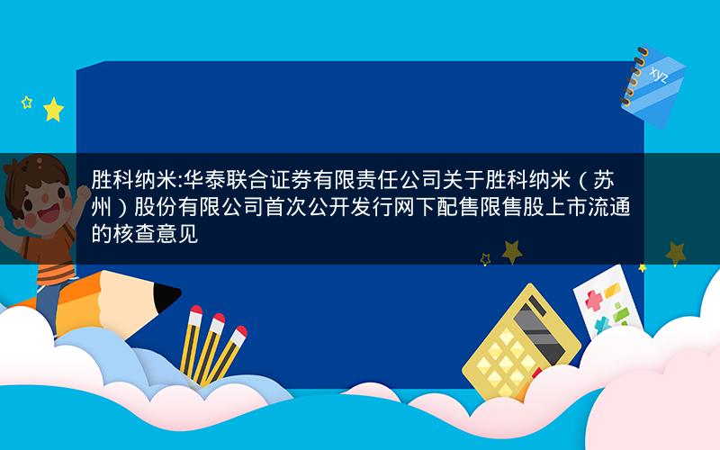 胜科纳米:华泰联合证券有限责任公司关于胜科纳米（苏州）股份有限公司首次公开发行网下配售限售股上市流通的核查意见