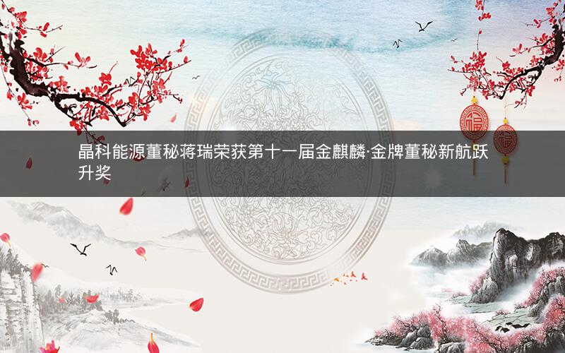 晶科能源董秘蒋瑞荣获第十一届金麒麟·金牌董秘新航跃升奖