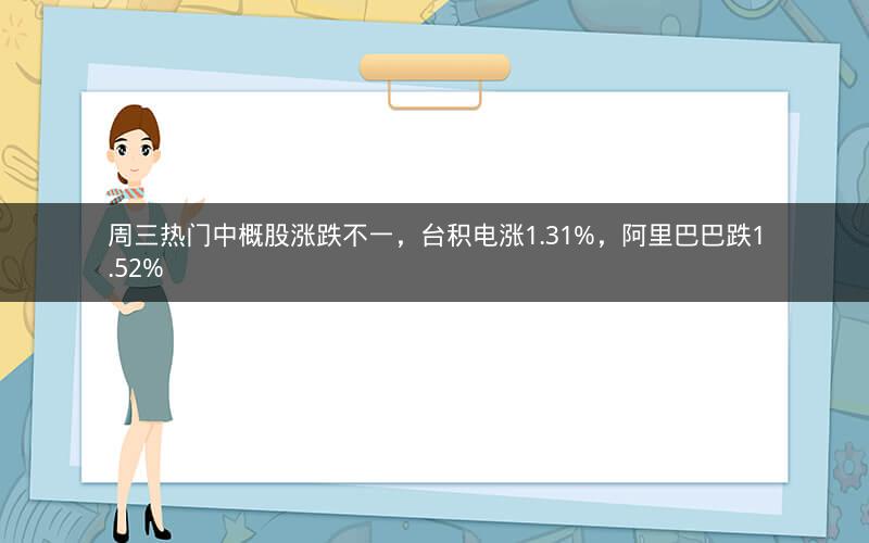 周三热门中概股涨跌不一，台积电涨1.31%，阿里巴巴跌1.52%