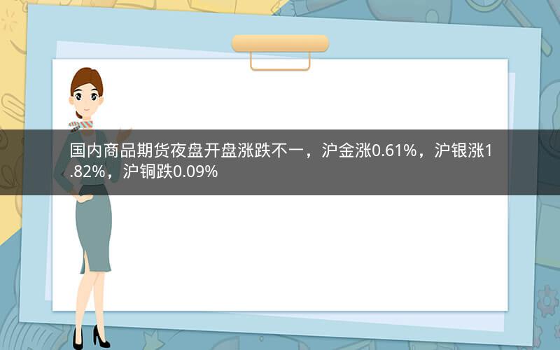 国内商品期货夜盘开盘涨跌不一，沪金涨0.61%，沪银涨1.82%，沪铜跌0.09%